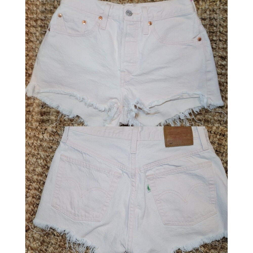 Levi's 501 Premium Frayed Hem Button Fly Jean Denim Shorts Cotton Candy Pink 25